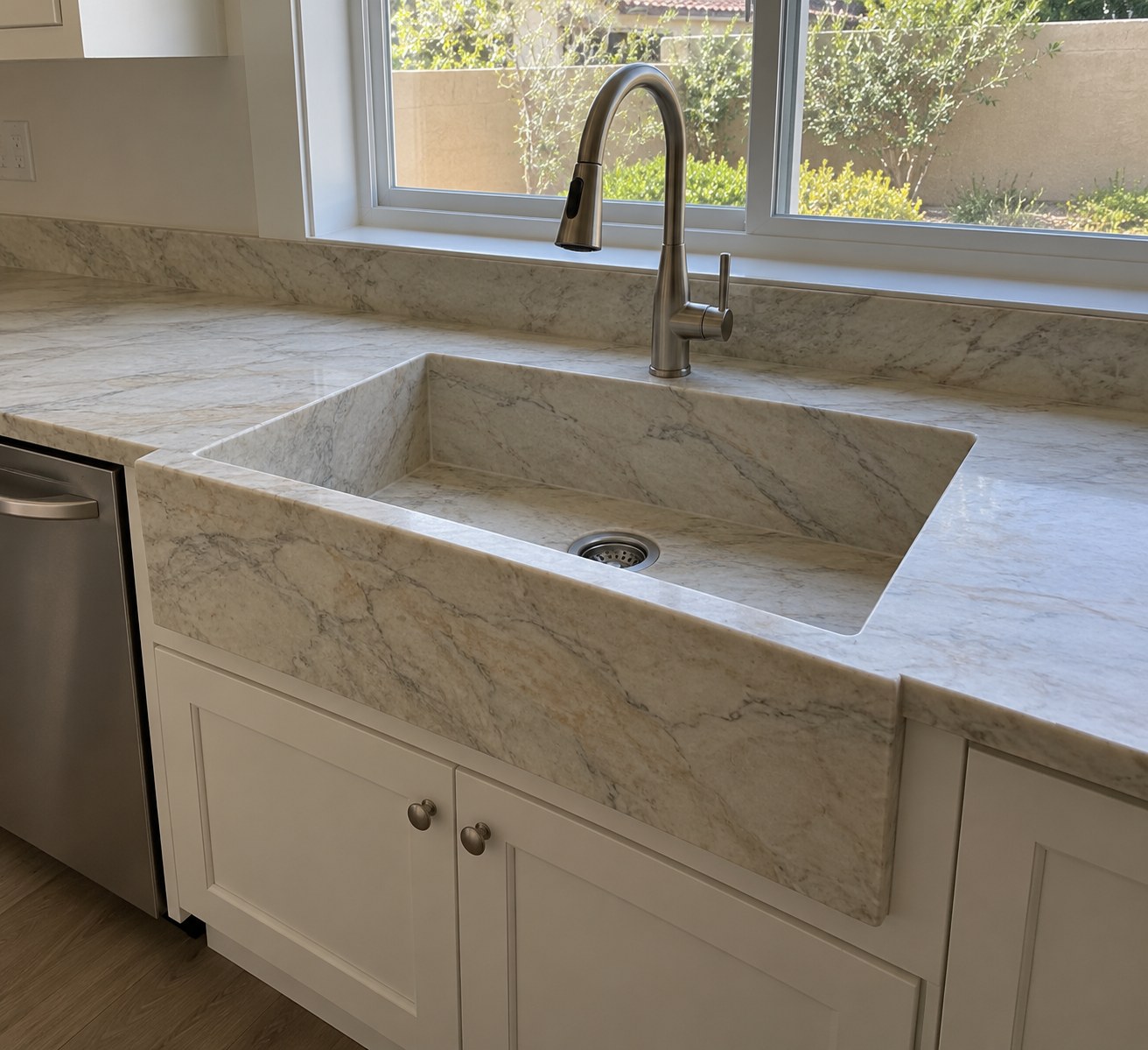 Stone apron-front sinks